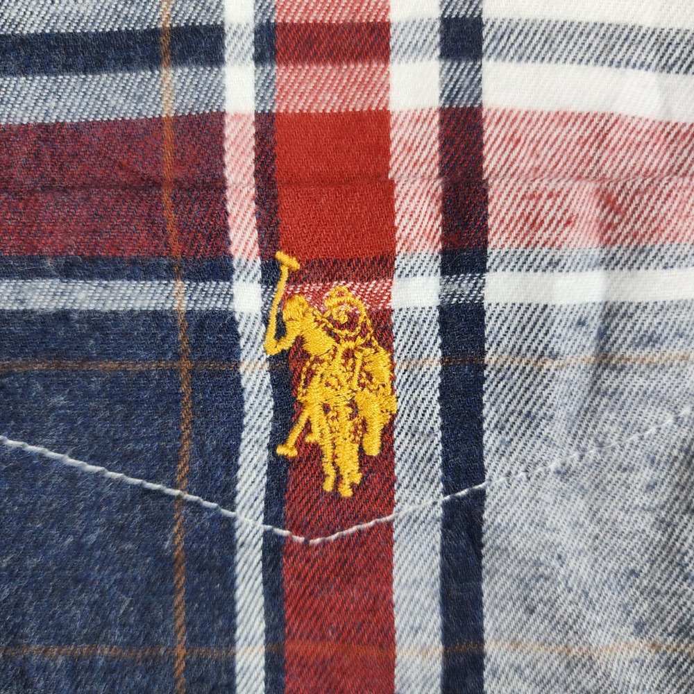 US Polo Assn Button Down Shirt Mens 2XL Navy Red White Plaid Long Sleeve Logo - Picture 3 of 9